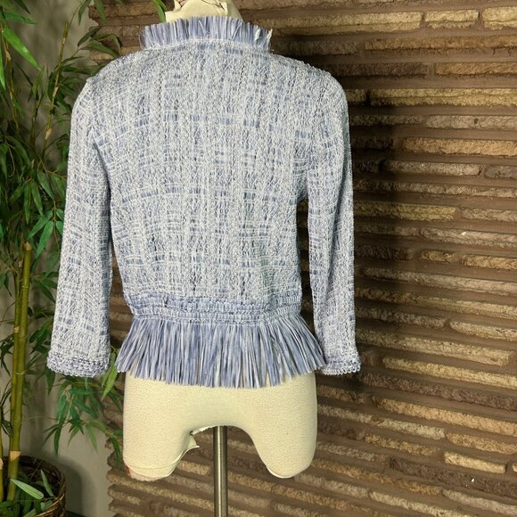 White House Black Market Blue Opal Fringe Jacket Open Drape Size Small - Picture 4 of 9